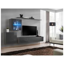 Ensemble Mural - Switch Xv - 2 Vitrines - 1 Banc Tv - 2 Étagères - Graphite - Livraison Gratuite