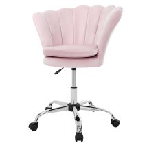 Ml-design Silla De Tocador De Terciopelo Rosa Claro, Asiento Tapizado Giratorio 360° Con Ruedas, Sillón Ergonómico De Oficina/escritorio De Maquillaje
