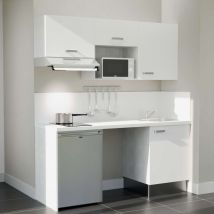 Kochnischen K55l-pt - 180 Cm - Laminatplan, Spüle Edelstahl, - Weiße Front - Weiße Laminatplatte - Kredenzen Ja + Haushaltsgeräte Edelstahl
