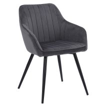 Happy Garden – Chaise en velours gris BERTILLE – Dimensions : P 64 × l 58 × H 83,5 cm – Rembourrage mousse, Pieds métal – Garantie 2 ans
