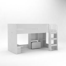 Kidsaw - Kudl - Storage Mid Sleeper 01 Children's Bed With Desk, Bookcase & Toybox - Mfc/wood - L115.8 X W195 X H120 Cm - White