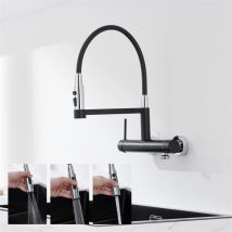 Detbom - Miscelatore Da Cucina A Parete Nero Rubinetto Da Cucina Con 3 Getti Miscelatore Per Lavello Con Tubi Estraibili Rubinetto Girevole A 360° In 
