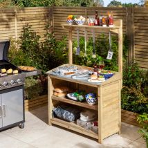 Rowlinson – Barbecue Servery – Zinc-Coated Metal Worktop – 3 Adjustable Shelves – Pressure Treated for Durability