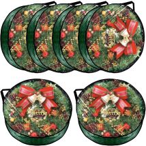6 Pack Wreath Storage Container Bag, 24x8 Inch Christmas Wreath Storage Container Heavy Duty Christmas Wreath Boxes With Clear Window For Xmas Holiday
