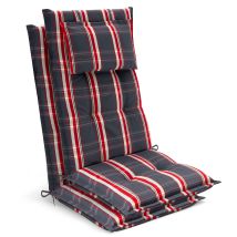 2 Coussins De Siège De Jardin À Dossier Haut 120 X 50 X 7 Cm, À Carreaux Gris Et Rouges