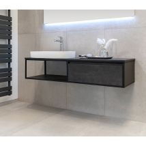 Waschtischunterschrank REED-100 – MDF mit HPL-Beschichtung – Betongrau – Soft-Close-Scharniere – Elegantes Design