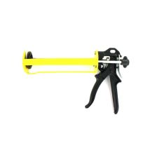 Pistola de silicona coaxial manual 380 ml - Cuerpo metálico - Uso profesional - Color amarillo y negro