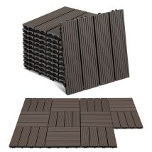 Wolketon Lot De 66 Dalles De Terrasse Clipsable 30 X 30 Cm Revêtement Extérieur Pour Jardin Balcon Piscine Marron Café
