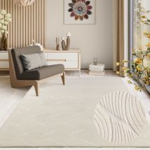 The Carpet - Rio Moderner Und Weicher Wohnzimmer Teppich Mit Anti-rutsch-rücken Und 3d-optik, Creme, 160 X 220 Cm