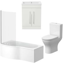 Aurora - Bathroom Suite Vanity Unit Basin P Shape Bath With Curved Pan Toilet White Lh