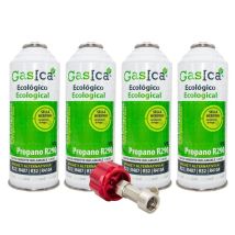 Pack 4 Botellas Gas Refrigerante Orgánico Gasica V2 Sustituto R22/r407/r290 Y R410a 226gr Llave De Servicio