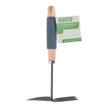 Outil Jardin 2en1 Serfouette & Griffe 30cm Kinzo - Manche Bois Poignée Mousse - Binette À Main Pour Désherbage & Aération Pots