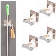 Accroche Balai 4 Pièces, Adhésif Mop Support Avec Crochets, Support De Rangement Mural Auto-adhésif Outils Pince À Ressort Organisateur De Stockage 
