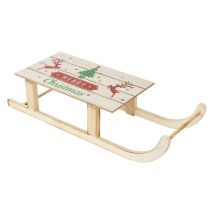 Ecd Germany Luge Décorative À Led En Bois Avec 60 Led Blanc Chaud, 60x21x13,5 Cm, Marron, Fonctionne Avec Des Piles, Traîneau Avec Minuterie, 