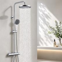 Colonne De Douche Thermostatique, Ensemble De Douche Hauteur Réglable Sans Percement Supplémentaire Chromé Avec Douchette 3 Jets, Mitigeur En Laiton