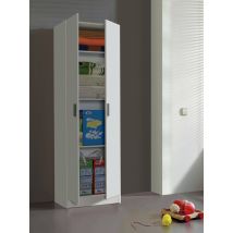 Armario Multifunción Salem, Armario Auxiliar De 2 Puertas, Zapatero Con 3 Baldas, Zapatero Alto Moderno, Cm 59x37h180, Blanco
