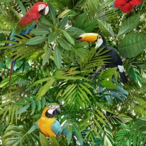 Muriva - Tropical Jungle Wallpaper Toucan Parrot Bird Pattern Flower Leaves Leaf
