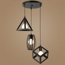 Lámpara Colgante, Creativo Iluminación Con Jaula De Metal, Para Dormitorio Sala Negro - 3 Luz Mit Portalámparas Redondo