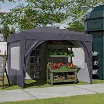 Birchtree - Pop Up Gazebo 3x3m With 4 Sides Garden Awning Canopy Party Tent Marquee Outdoor Grey