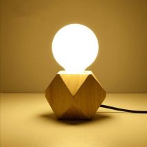 Vtizikl Lampe De Table Moderne E27 Lampe De Bureau En Bois Lampe De Chevet De Diamant Simplicité Créatif Classique Pour Decoration De Maison/chambre A