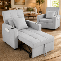 Makika Fauteuil Convertible Lit Tommy Pliable Avec Porte-boisson En Gris Clair