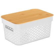 Conteneur En Plastique Avec Couvercle En Bambou, 26 X 17,5 X 12,5 Cm