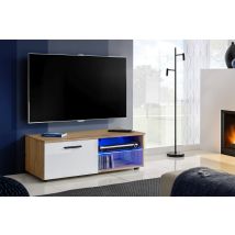 Extreme Furniture - Armoire Tv T32-100, (lxhxp): 100 X 34,5 X 45, Corps En Wotan Mat, Façades En Blanc Brillant, Sans Led