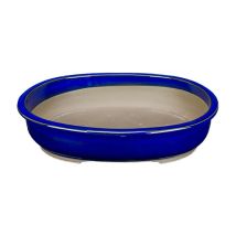 Vaso Per Bonsai Giapponese Morrisan Ovale In Gres Smaltato Blu 38x31x7,5 Cm - B22-37a
