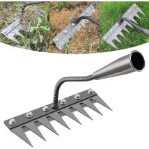 8-tooth Carbon Steel Garden Weed Rake, Heavy-duty Weed Removal Tool For Gardening, Mulching, And Lawn Loosening
