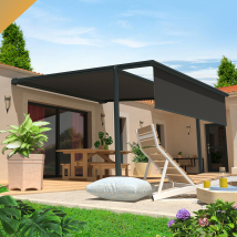 Intersun - Pergola Tela Pyrite 4,00x4,00 M - Motorizzata A Telecomando + Manovra Di Emergenza + Cofano Led + Mantovana (grigio Antracite - Grigio)