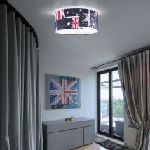 Honsel Leuchten - Deckenlampe Mit Flagge Union Jack Britische Flagge Deckenleuchte Weiß Rot Blau, 2x E27, Durchmesser X Höhe 45 X 20 Cm