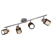 Deckenstrahler Schwenkbar Deckenleuchte Chrom Retro Deckenlampe Glas, 4 Flammig Holz Akzente, 4x E14, L 70 Cm