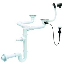 Sifón Doble Para Lavabo De 115 Mm, Con Rebosadero Y Cable De Control