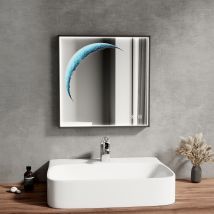 Emke Illuminated Led Moon Art Mirror 500mm Square Black Frame Mirror With Dimmable Switch And Demister Pad