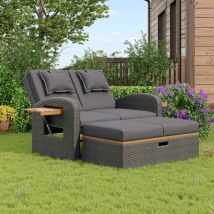 Ensemble De Chaises De Jardin Pour Deux Personnes, En Rotin Gris, Avec Dossier Réglable, Chaises Longues D'Extérieur Avec Pieds De Soutien, Livrées 