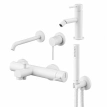 Gattoni Rubinetteria - Ensemble Mitigeur Lavabo Mural, Mitigeur Bidet Et Kit Baignoire En Blanc Mat Gattoni Easy Kiteasybo9