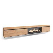 Skraut Home - Mueble Tv, Televisión, Muebles De Salón, Almacenaje, 317x45x35 Cm, Chimenea Eléctrica Xxl, Colgado, Suspendido, Estilo Moderno, Roble