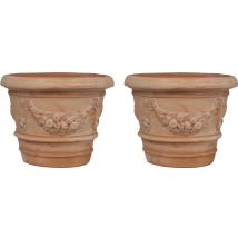 Biscottini - Set 2 Terracotta Vase Outdoor Vase 40x30 Cm Garden Planter Hand Made Pot Made Italy Round Balcony Vase Flowers Decorative Pots