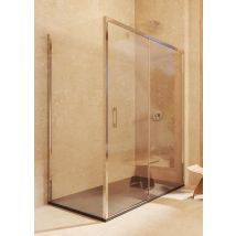 Box Doccia Scorrevole+fisso + Laterale Fisso, Senza Profilo Inferiore, Vetro Sicurezza 6mm Anticalcare, 108,5-113cm X Fisso 87,5-90cm H=195cm, Argento