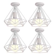 Wottes - 4 Pezzi Plafoniera Vintage Industriale Lampada Da Soffitto Diamante Illuminazione Bianco In Metallo Per Corridoio Portico Cucina Ø 25 Cm