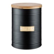Typhoon – Otto Black Tea Storage Tin – Airtight Bamboo Lid – 1.4L Capacity – Ribbed Design – Kitchen Storage Solution