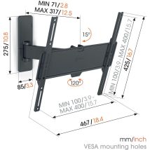 Soporte TV VOGELS TVM 1423 – Compatible con televisores de 32 a 65 pulgadas – Carga máxima 25 kg – Giro 120° – Inclinación 15°
