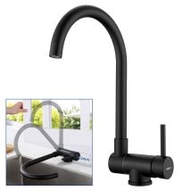 Lonheo Max - Negro Grifo De Cocina Plegable 90+giratorio 360, Grifo Cocina Abatible De Acero Inoxidable, Fregaderos Monomando De Cocina Con Aireador 