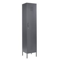 Hommoo - Grey Metal Tall 3 Shelve Locker Cabinet, 1 Door Wardrobe Storage Cupboard For Home Or Office