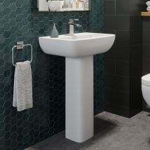 Full Pedestal Ceramic Floor Standing Bathroom Sink Basin - 550mm Amelie 1 Tap Hole