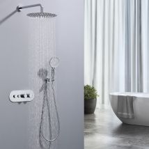 Sistema Doccia Incasso Cromato Termostatico 40°c, Soffione 12" E Doccetta 4 Funzioni, Corpo In Ottone Con Scatola Incasso, Doppio Controllo, Set 