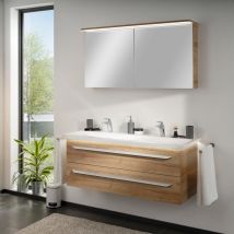 M9 Badmöbel Set 4-teilig, 130cm Breit, Hellbraun, Mit Led + Led Spiegelschrank'-'90141145 - Lanzet