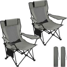 Woltu Juego De 2 Sillas Plegables De Pesca Con Reposacabezas Plegable Y Respaldo Ajustable. Silla Plegable Portátil Con Portavasos Y Reposapiés Para 