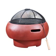 Giardino Piccolo, Braciere Rotondo A Legna, Camino O Stufa A Legna, Mobili Da Esterno, Bruciatore A Legna Con Attizzatoio , Griglia E Coperchio, Rosso