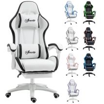 Fauteuil Gaming Blanc En Similicuir, Inclinable 135° Avec Repose-pieds, 121-129 Cm, Confortable